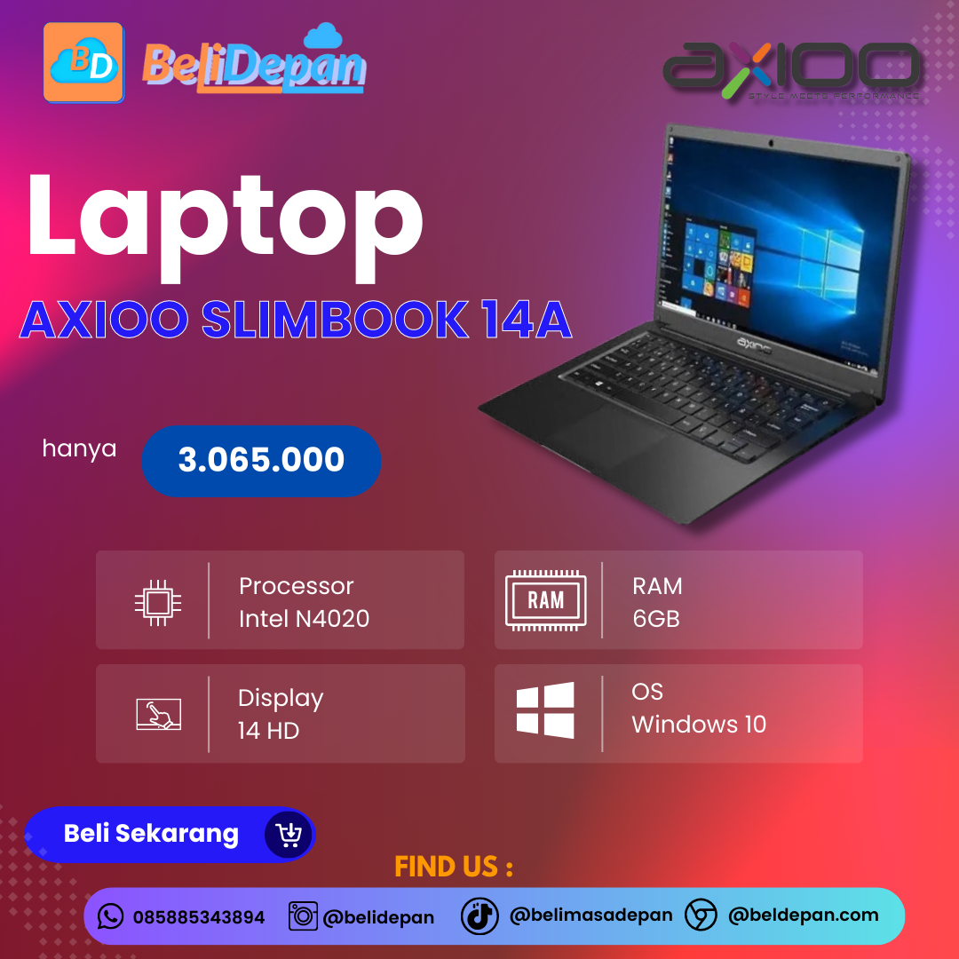 AXIOO SLIMBOOK 14A - Intel Celeron N4020 RAM 6GB 128SSD DOS 14 HD