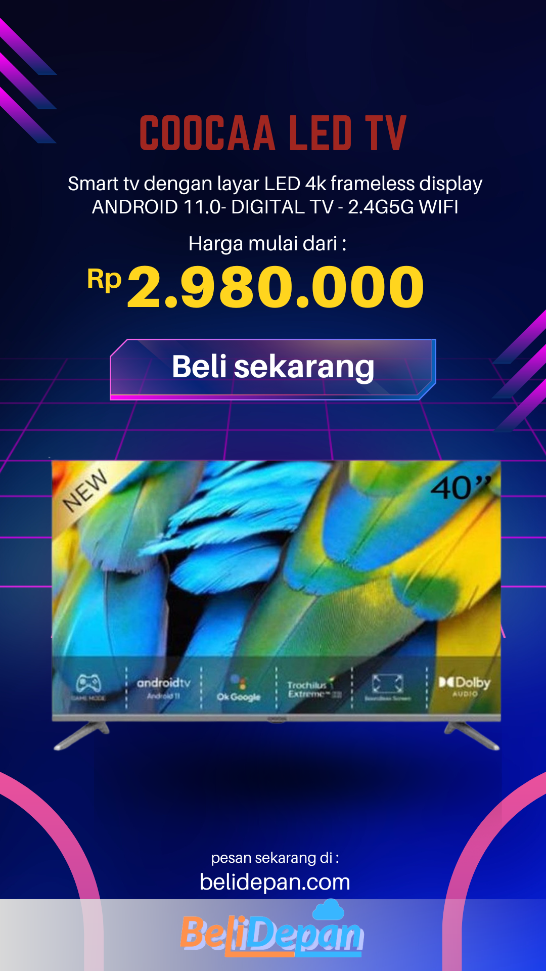 COOCAA LED TV 40 INCH ANDROID 11.0- DIGITAL TV - 2.4G5G WIFI