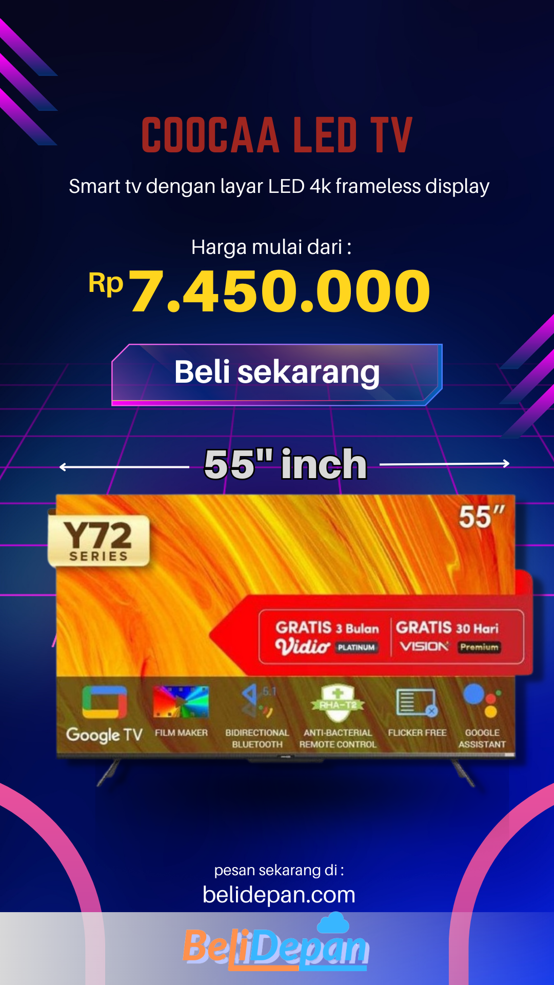 COOCAA LED TV 55 INCH ANDROID - DIGITAL TV - 2.4G5G WIFI (55Y72)
