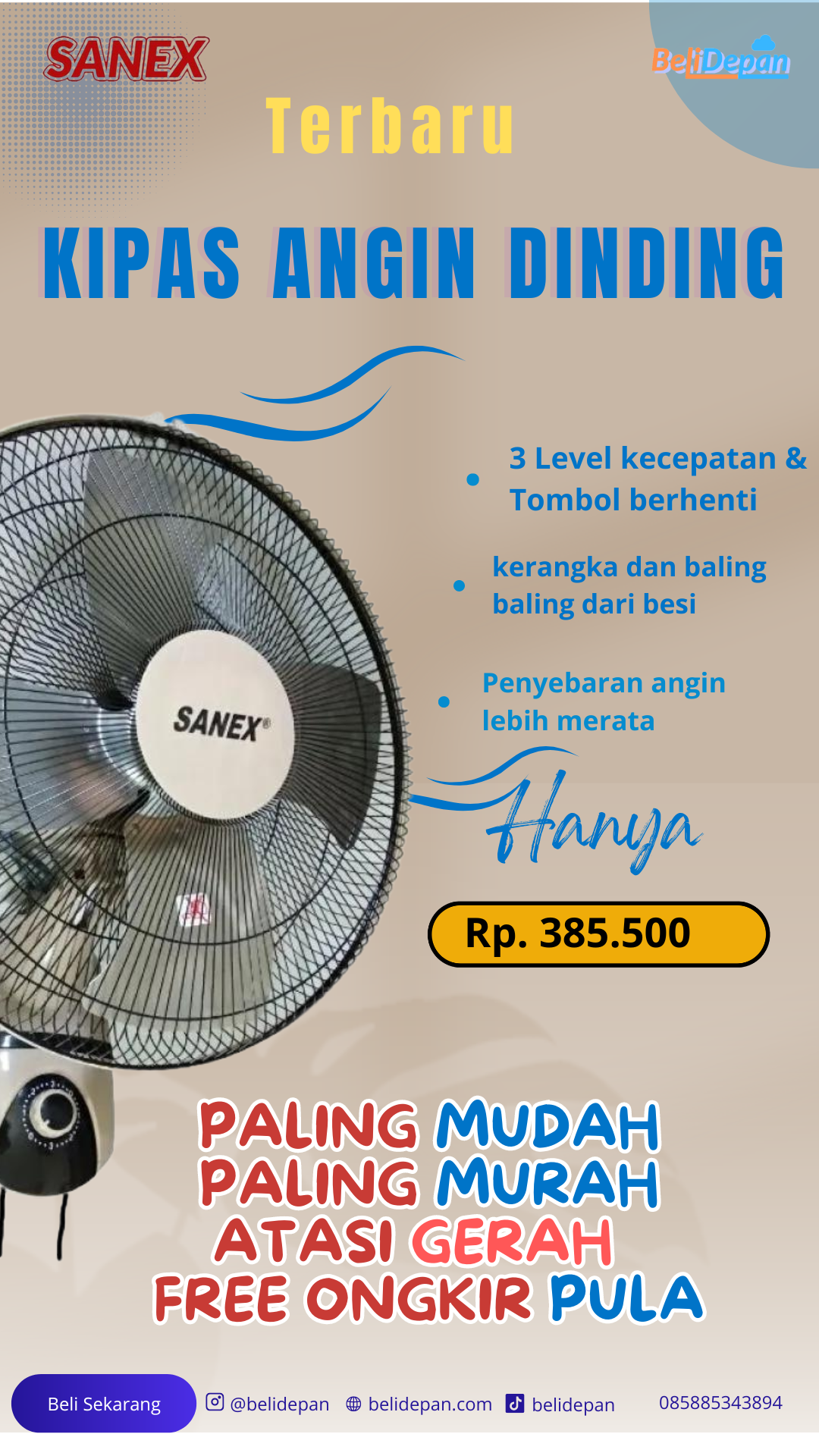 kipas dinding besi tornado SANEX 18 1878 swing