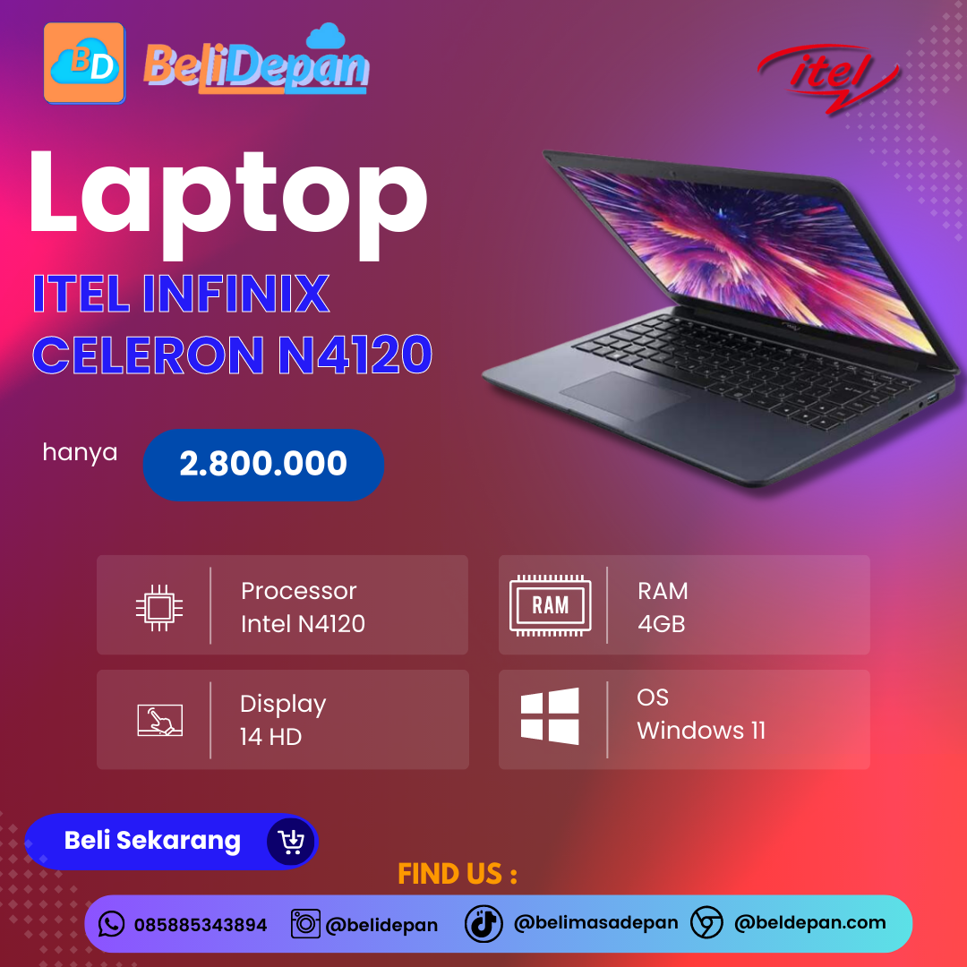 LAPTOP ITEL INFINIX CELERON N4120 4GB 512GB SSD WINDOWS 10 14.0 HD